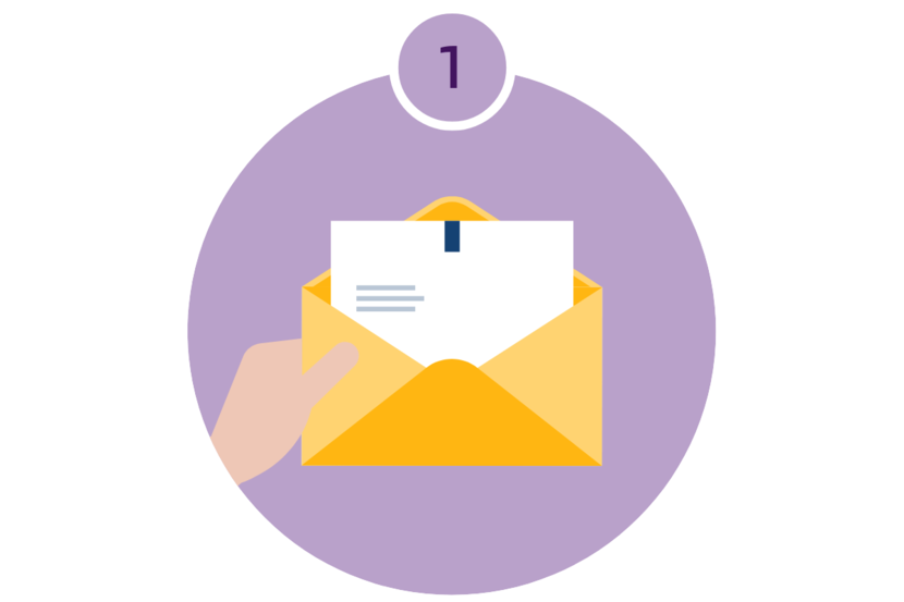 Stap 1: Eerste contact, een open envelop met een brief