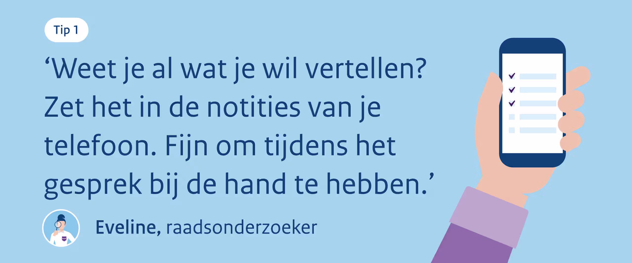 Tip en telefoon in de hand